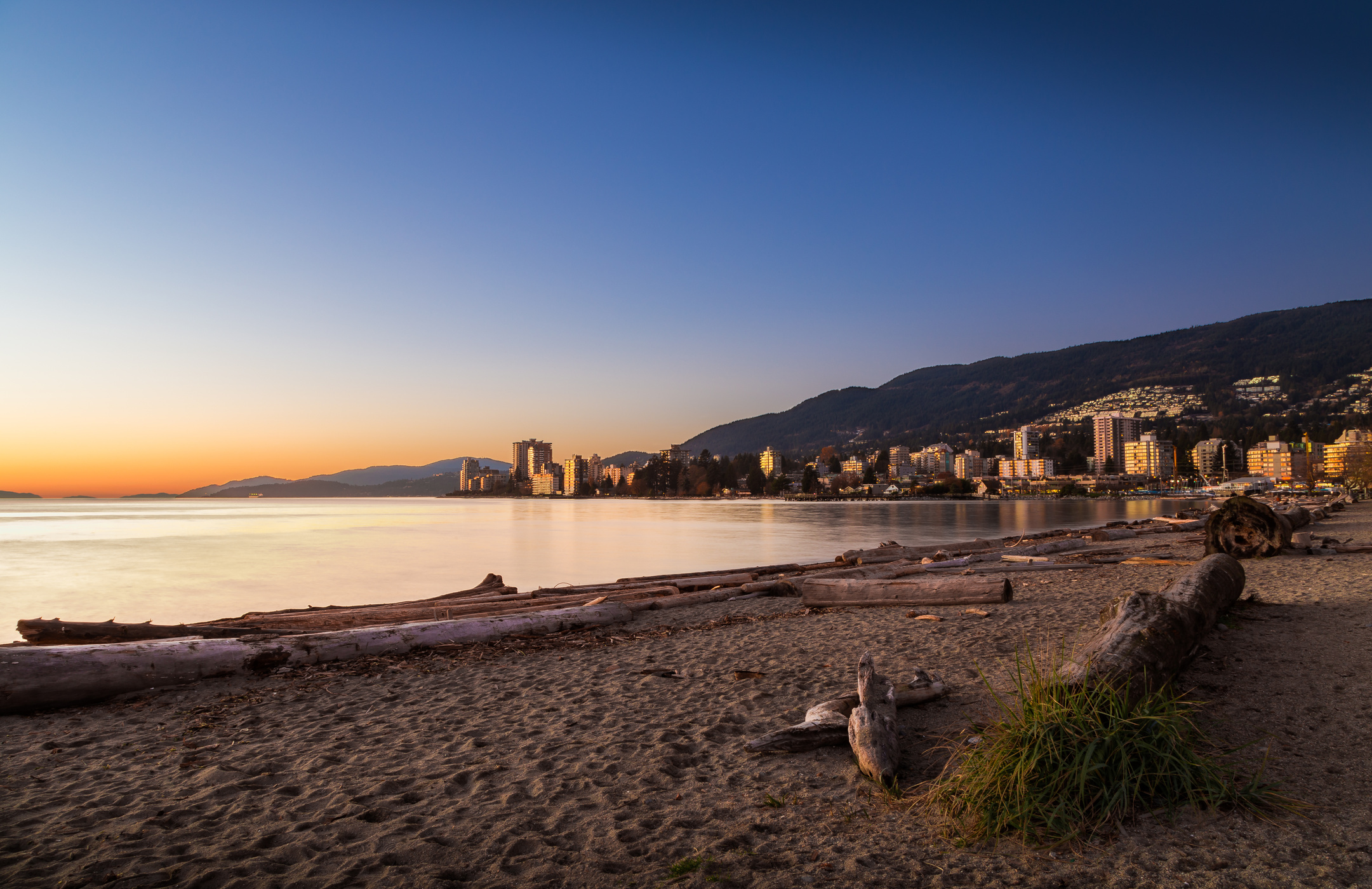 Sunset at Ambleside Park in West Vancouver.